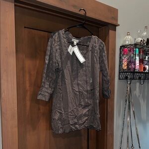 Hyde Park Raw Hem Tunic Top with Lace Detail Panels-Taupe